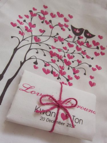 ถุงผ้า ถุงผ้าดิบ ลดโลกร้อน ของชำร่วยงานแต่ง สกรีนลายน่ารัก จาก baginlove.com